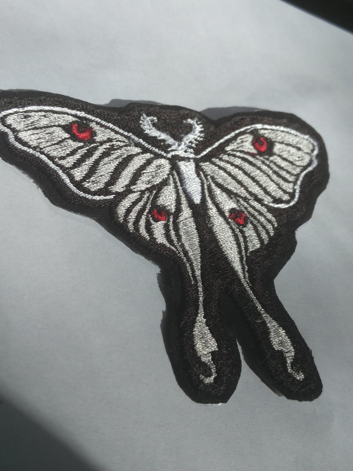 Gothic monochrome luna moth butterfly bug iron on sew on patch