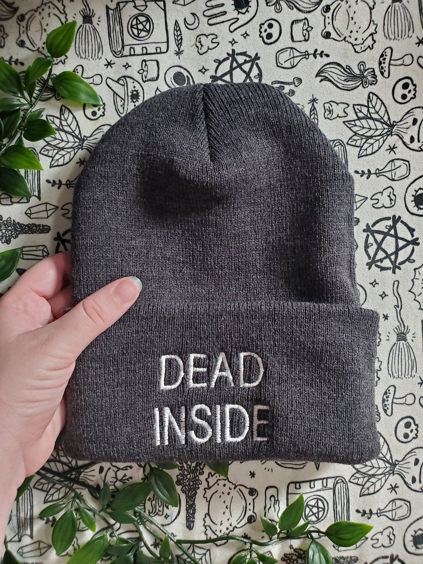 Dead Inside Embroidered beanie hat goth punk