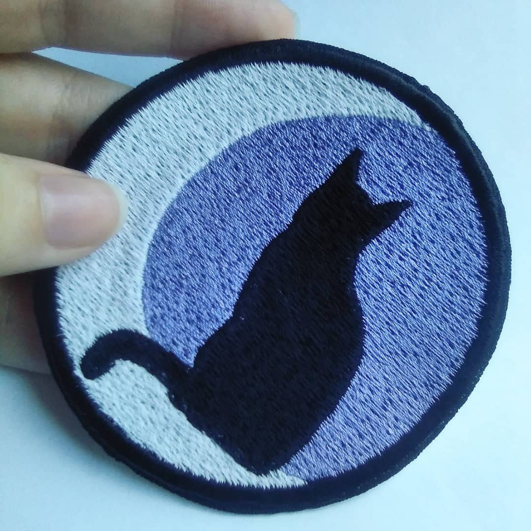 Black cat moon iron on sew on patch, glow in the dark