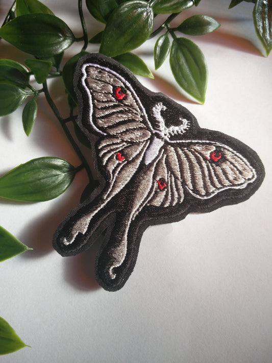 Gothic monochrome luna moth butterfly bug iron on sew on patch