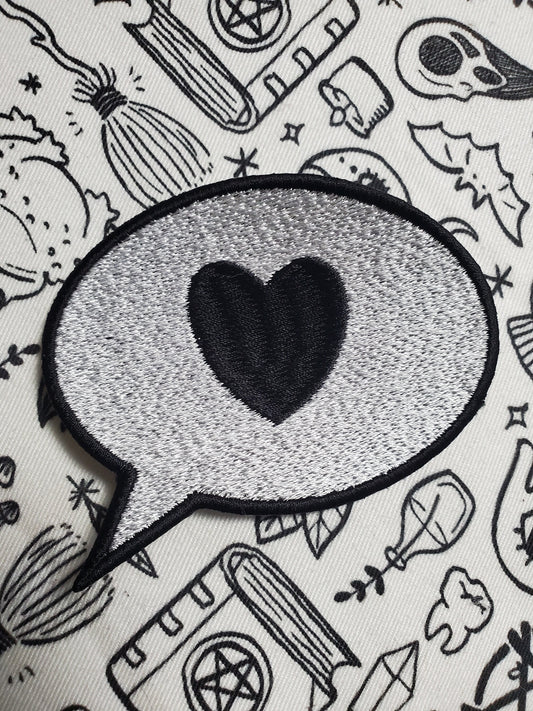black heart emoji speech bubble iron on sew on patch embroidered