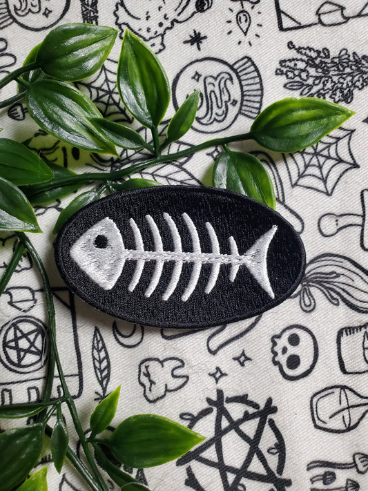 Fish bones iron on sew on patch embroidered patch