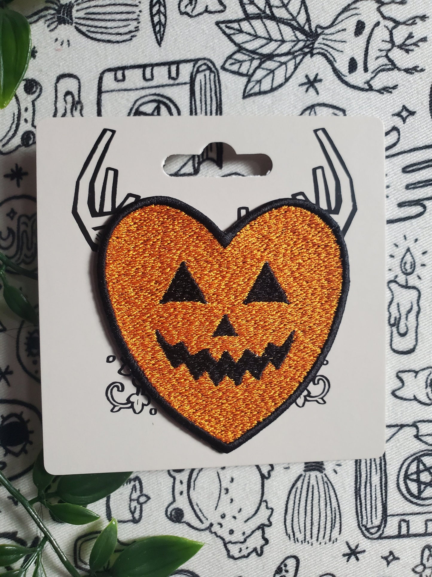 Jack o lantern pumpkin heart patch, iron on sew on patch