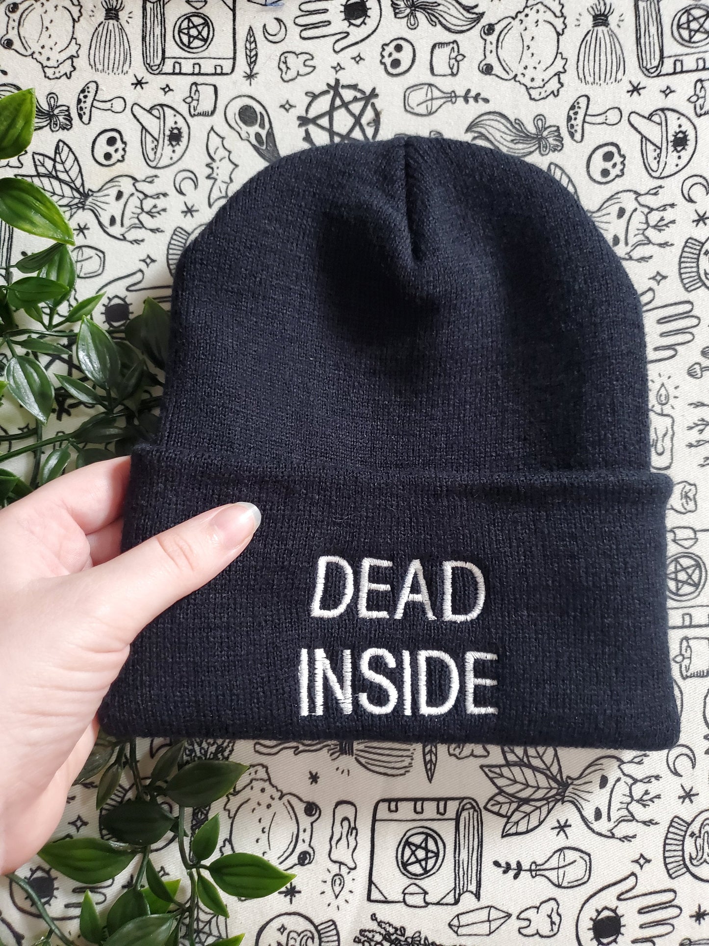 Dead Inside Embroidered beanie hat goth punk