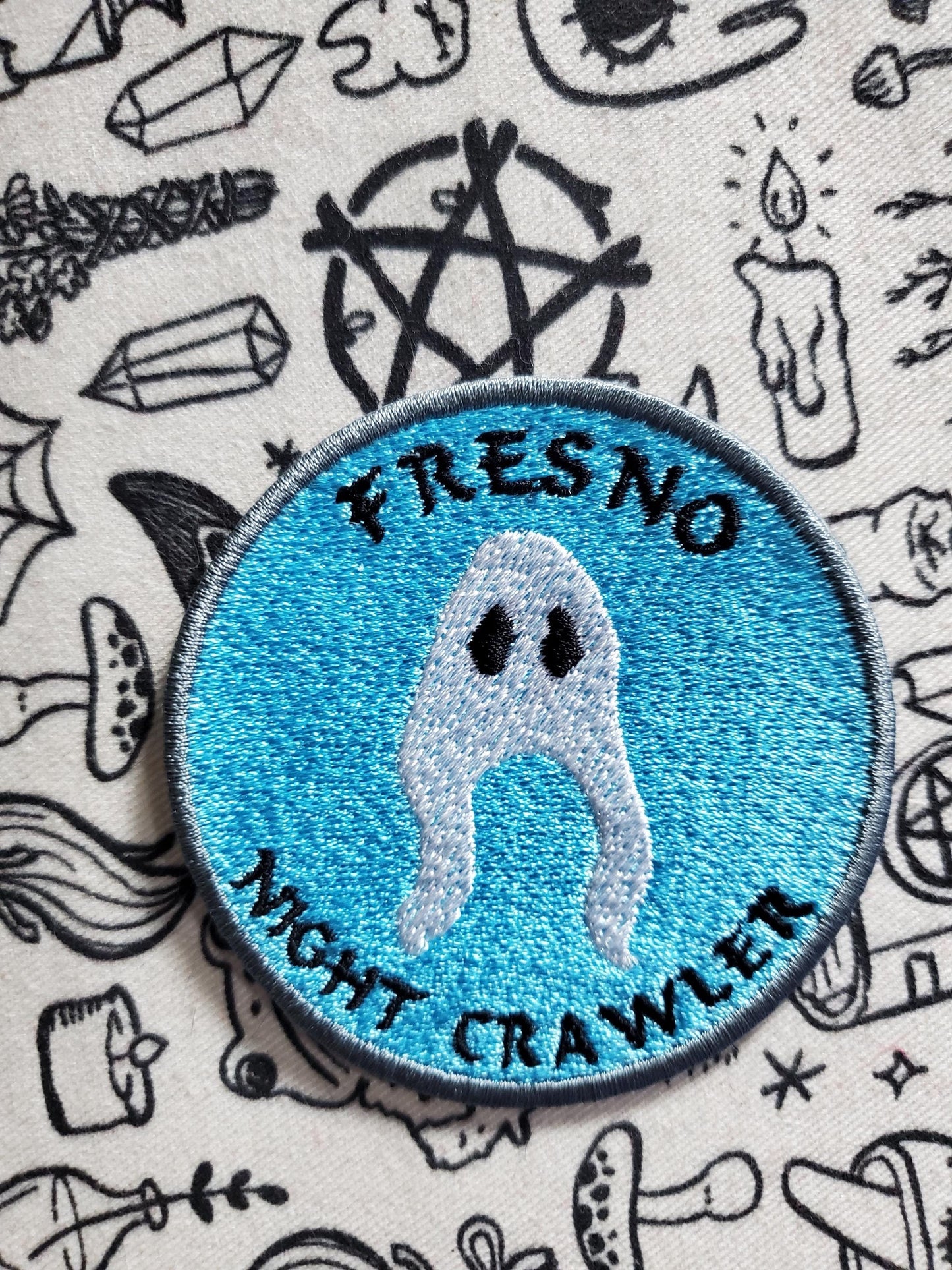 Fresno nightcrawler patch, iron on cryptid patch