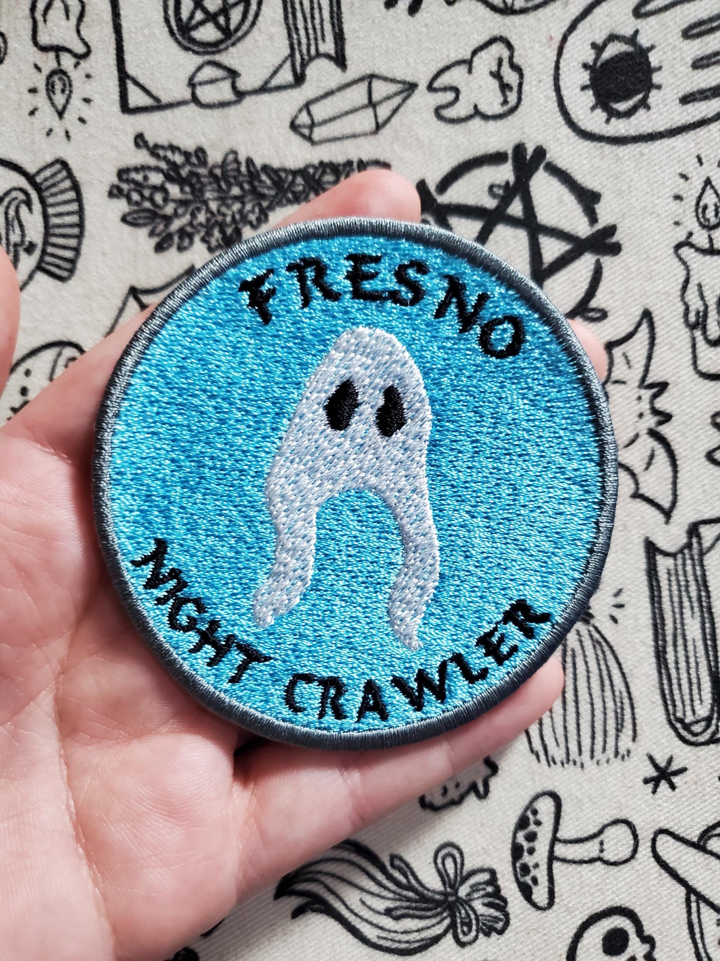 Fresno nightcrawler patch, iron on cryptid patch
