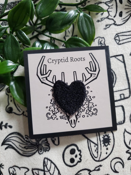 Mini black heart patch, iron on, sew on embroidered patch