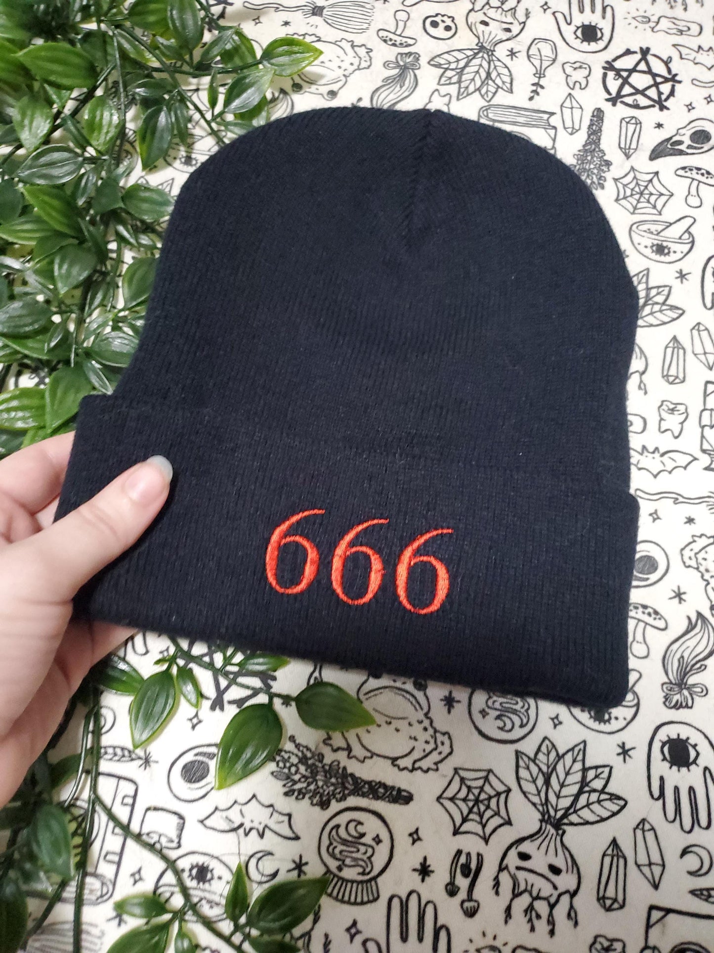666 embroidered beanie hat goth punk