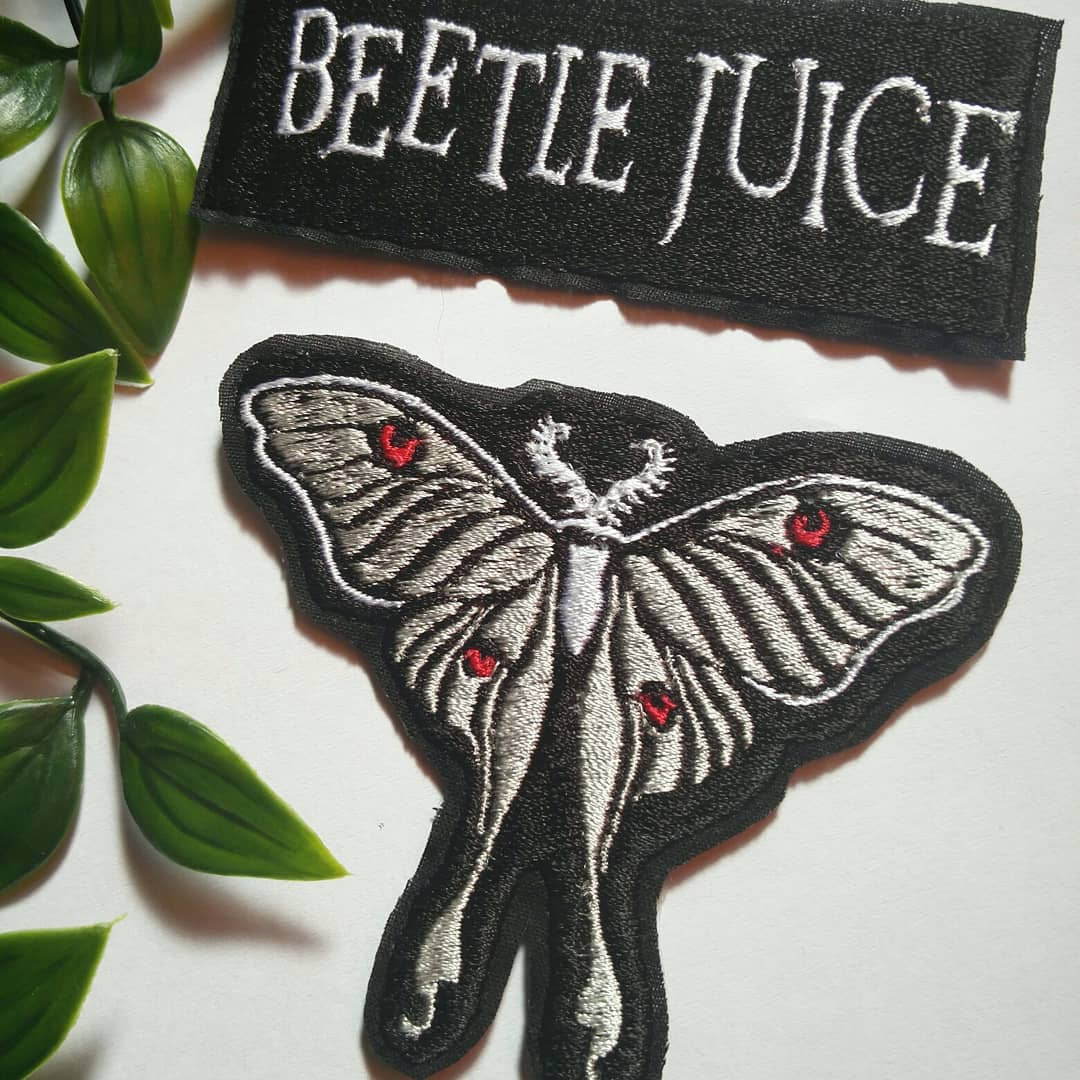 Gothic monochrome luna moth butterfly bug iron on sew on patch