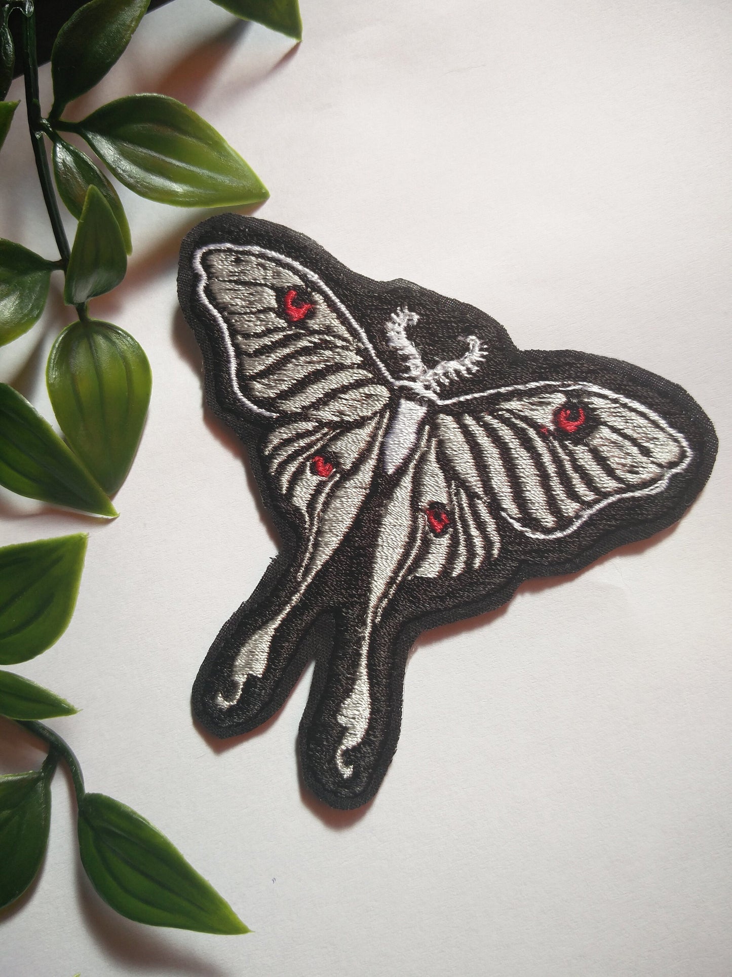 Gothic monochrome luna moth butterfly bug iron on sew on patch