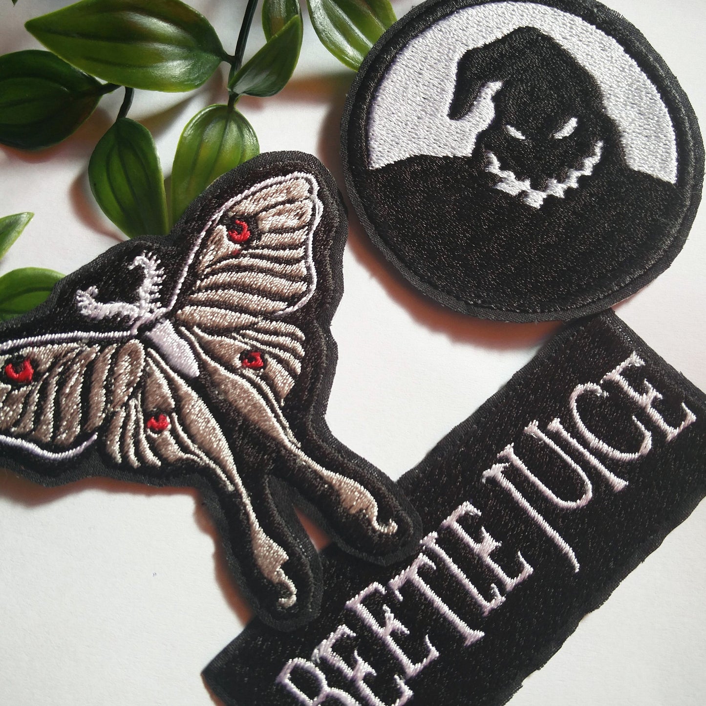 Gothic monochrome luna moth butterfly bug iron on sew on patch