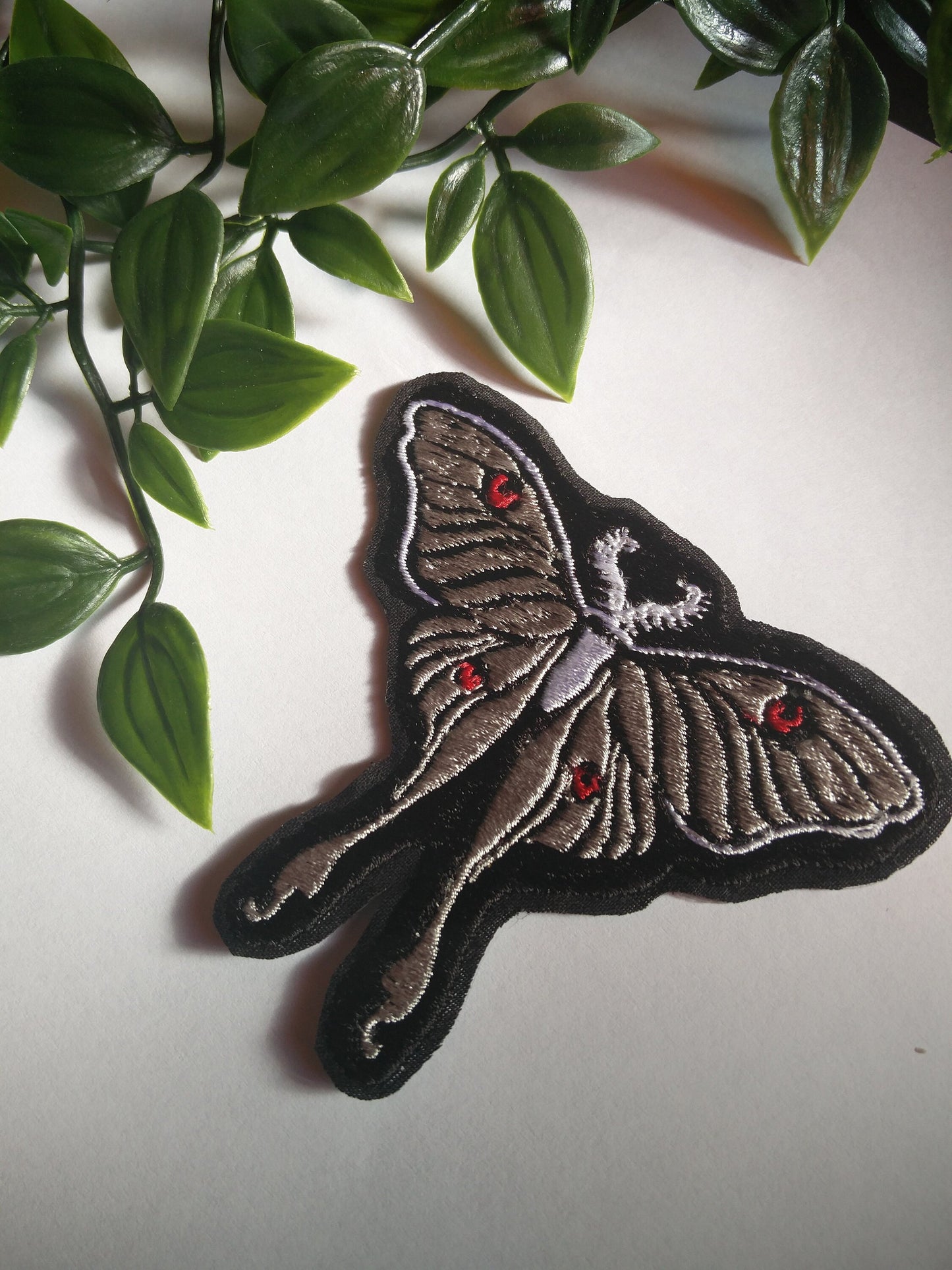 Gothic monochrome luna moth butterfly bug iron on sew on patch