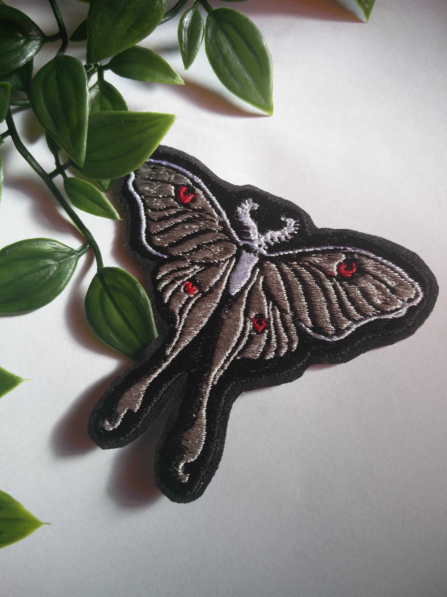 Gothic monochrome luna moth butterfly bug iron on sew on patch
