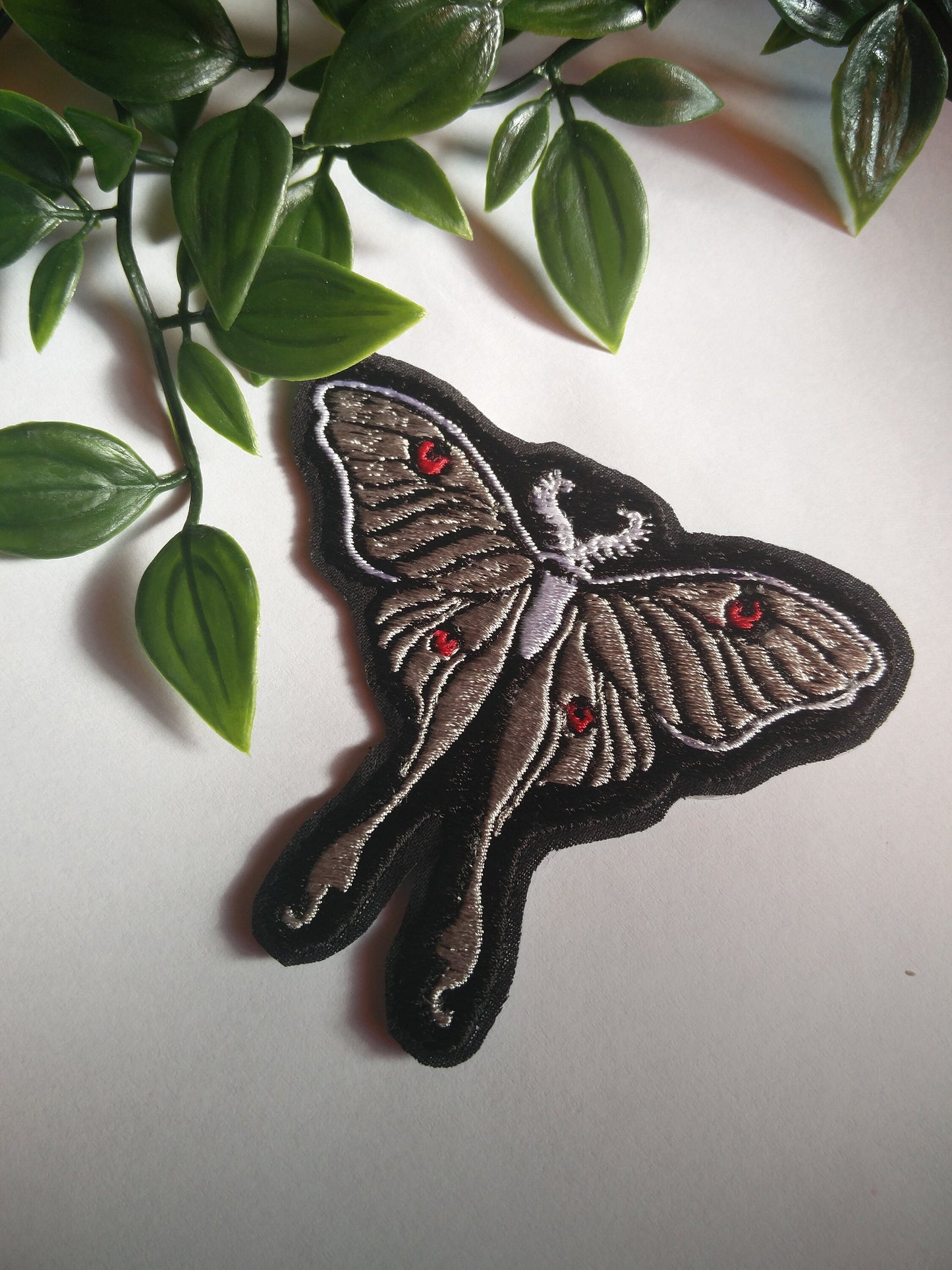 Gothic monochrome luna moth butterfly bug iron on sew on patch