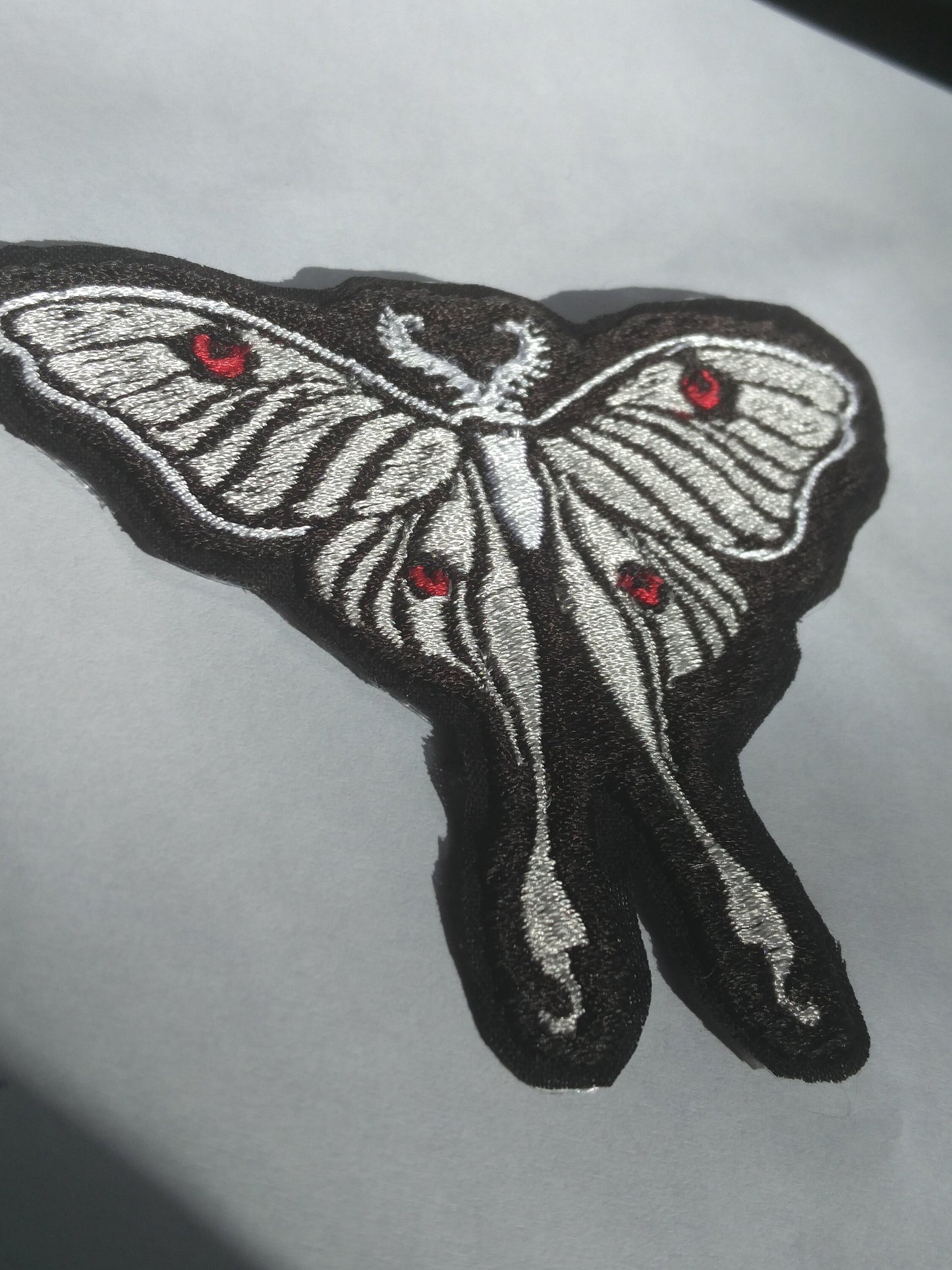 Gothic monochrome luna moth butterfly bug iron on sew on patch