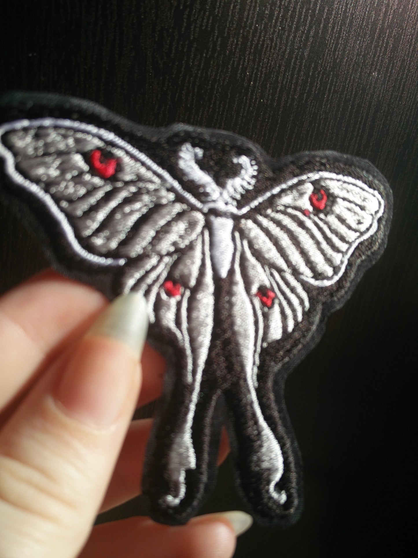 Gothic monochrome luna moth butterfly bug iron on sew on patch