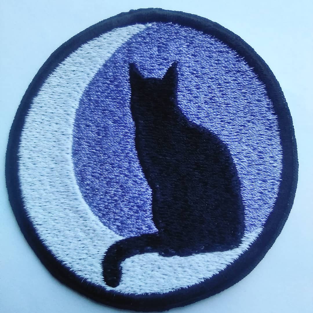 Black cat moon iron on sew on patch, glow in the dark